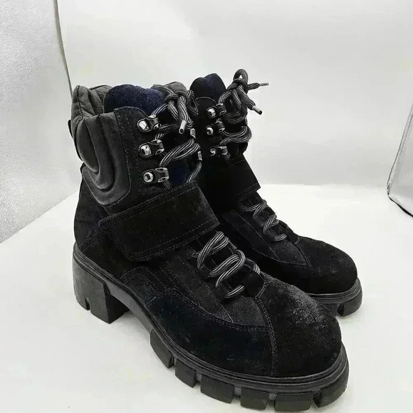 L'idea by Lori Boots Womens 9 Black & Dark Blue Suede Combat Goth Princess - Picture 1 of 7